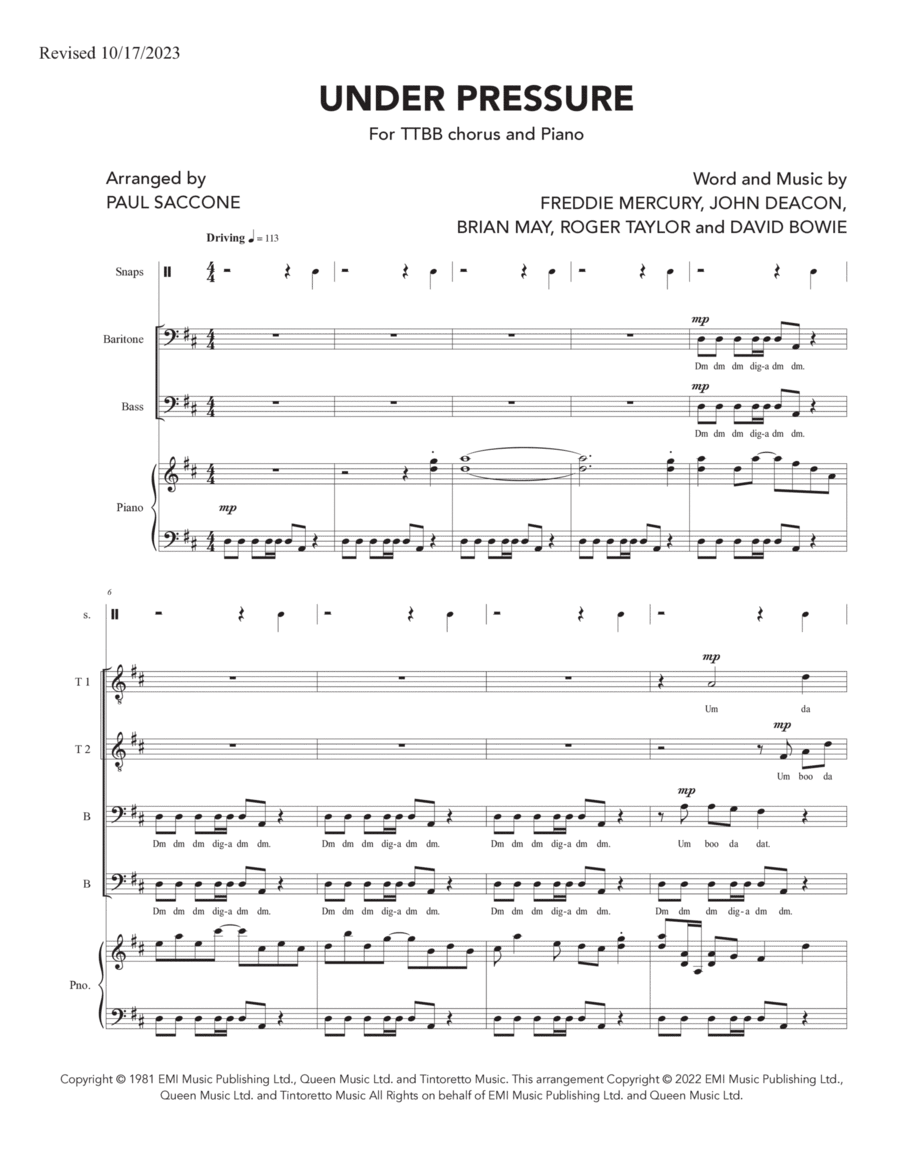 Under Pressure Under Pressure TTBB scores gallery preview page 1