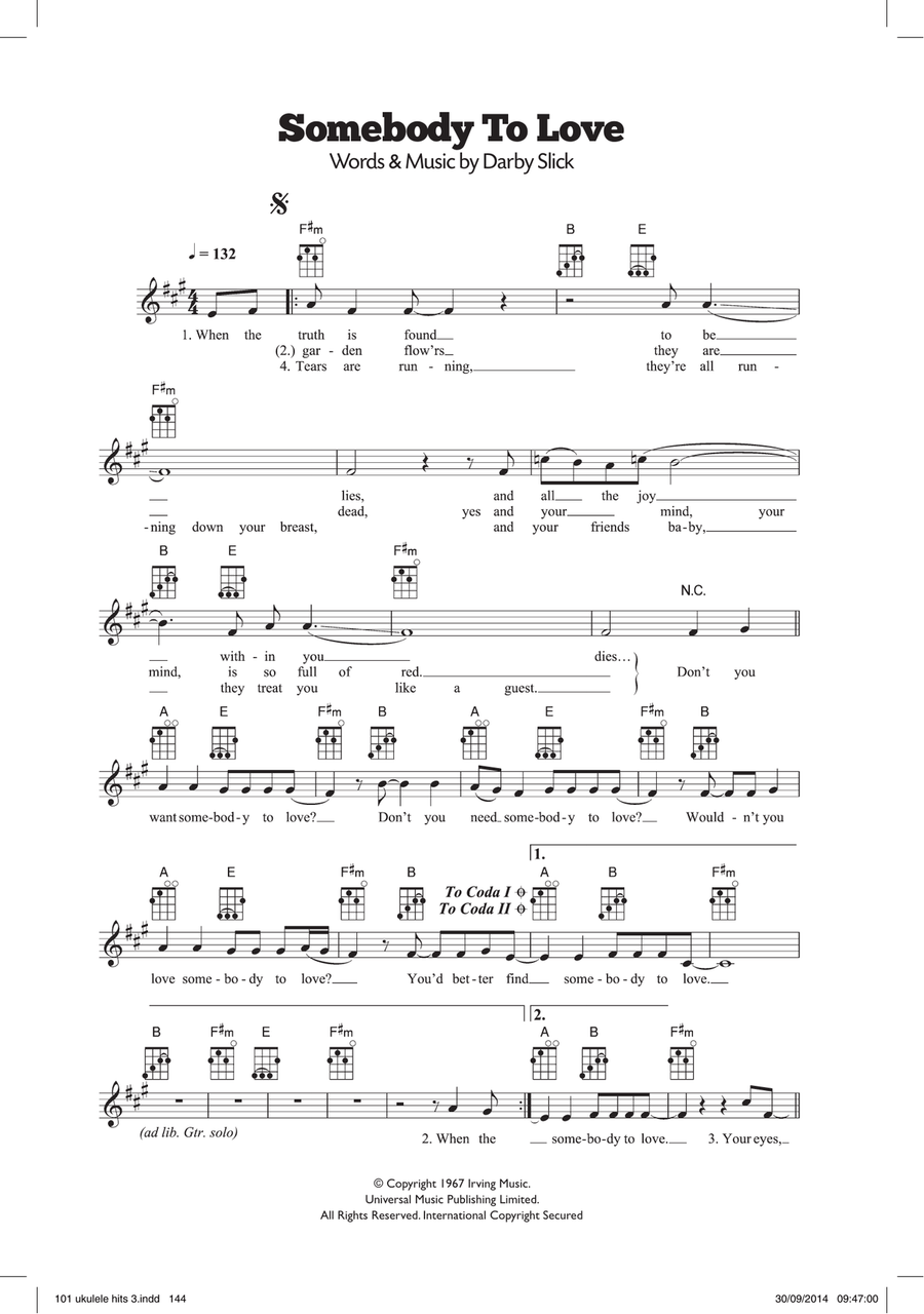 Somebody To Love Somebody To Love Ukulele scores gallery preview page 1
