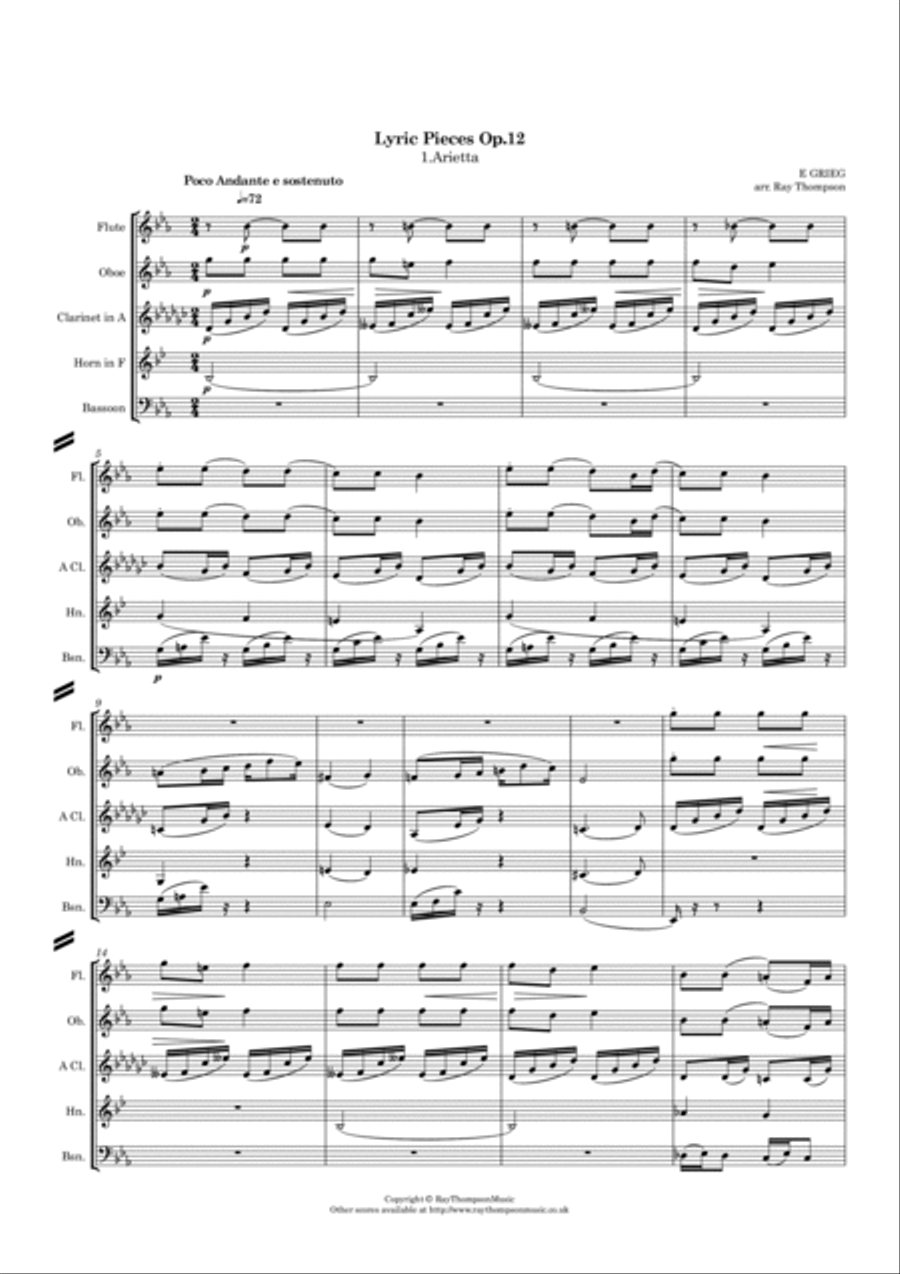 Grieg: Lyric Pieces Op.12 - wind quintet Grieg: Lyric Pieces Op.12 - wind quintet Woodwind Quintet scores gallery preview page 2