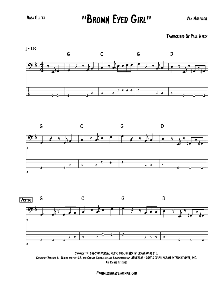Brown Eyed Girl Guitar Tablature scores gallery preview page 1