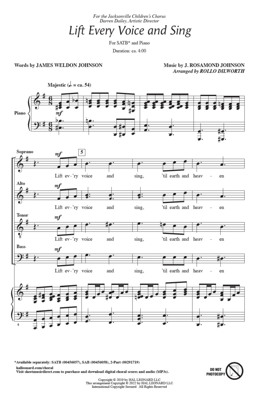 Lift Every Voice And Sing (arr. Rollo Dilworth) 4-Part scores gallery preview page 1