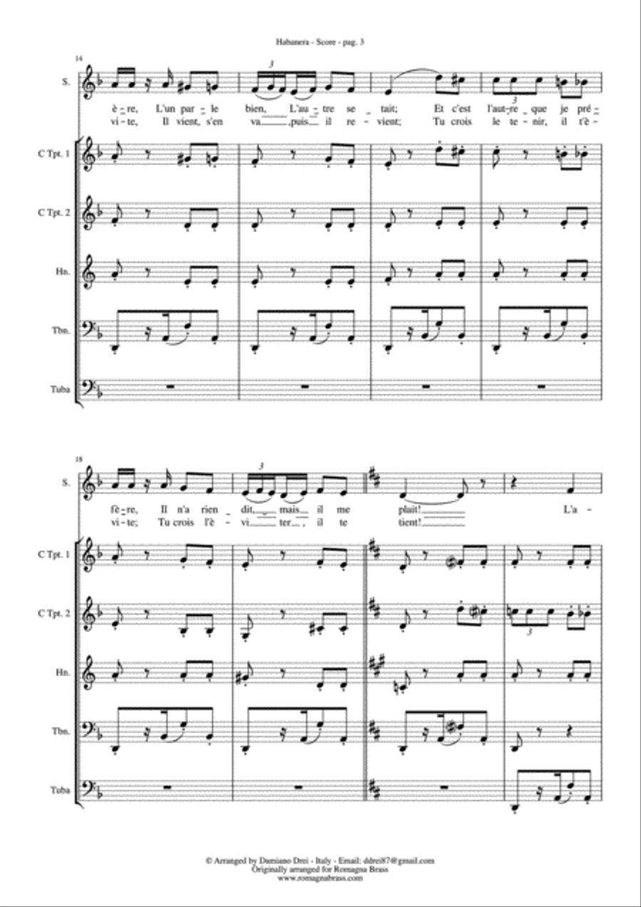 Habanera from Carmen (Brass Quintet and soloist) Brass Quintet scores gallery preview page 4
