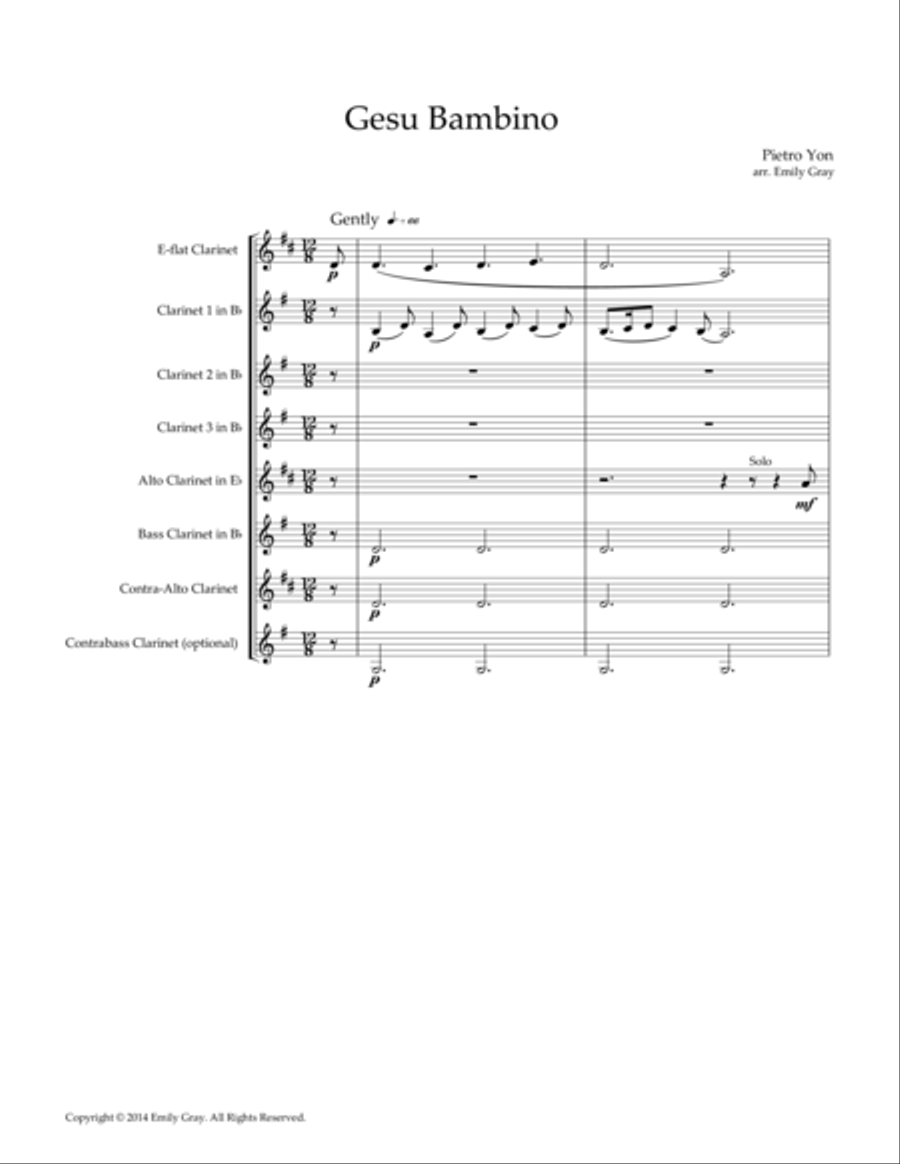 Gesu Bambino, for Clarinet Choir Clarinet Choir scores gallery preview page 1