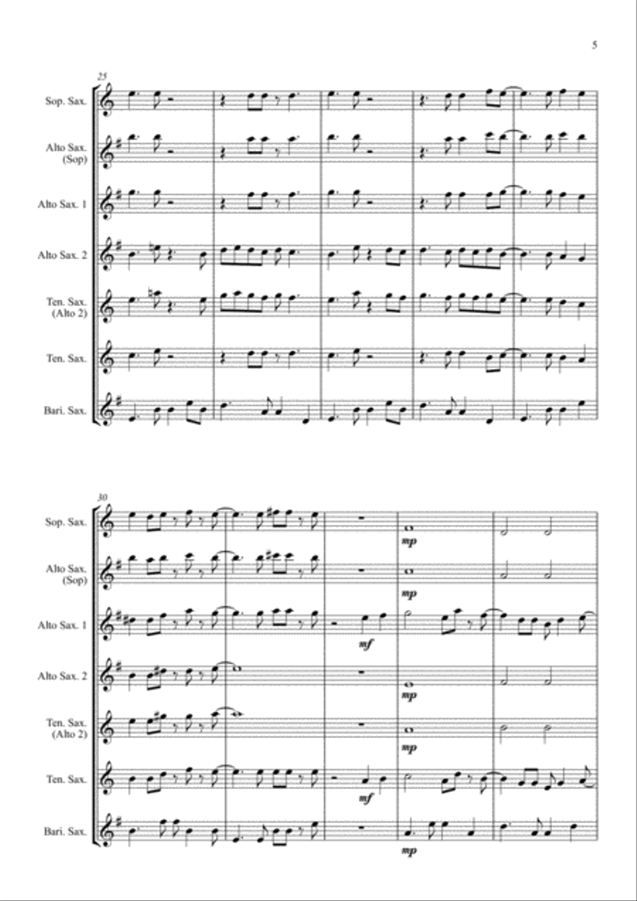 Mas Que Nada Saxophone Quintet scores gallery preview page 5