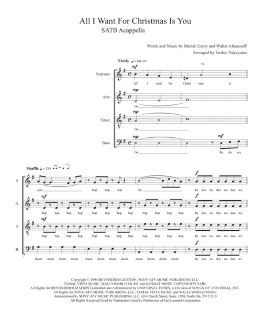 All I Want For Christmas Is You 4-Part scores gallery preview page 1