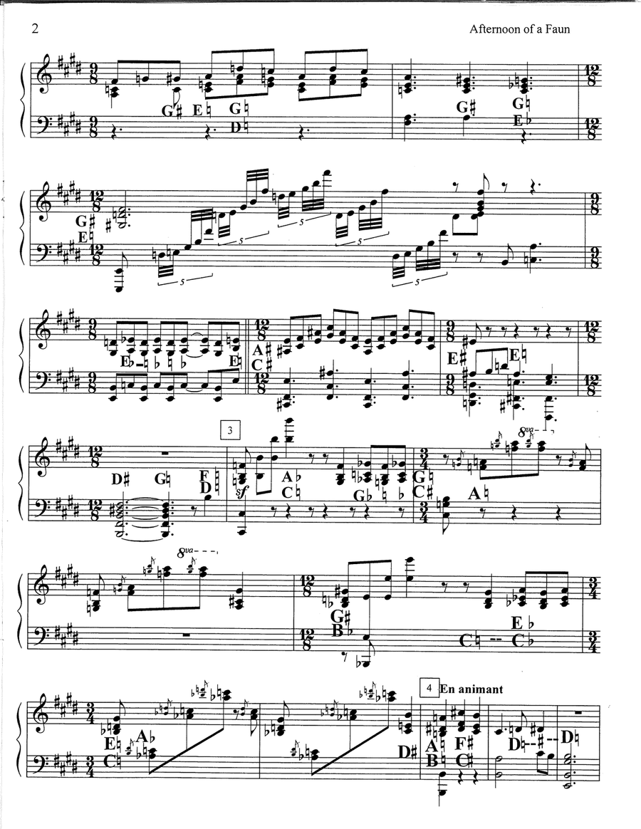 Prelude to the Afternoon of a Faun for flute, harp and cello trio. concert repertoire; relaxation mu Small Ensemble scores gallery preview page 4