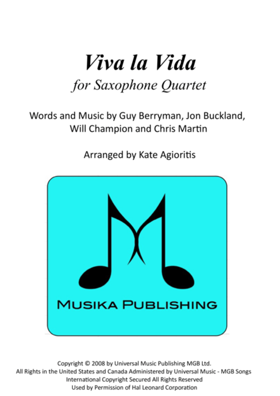 Viva La Vida Saxophone Quartet scores gallery preview page 1