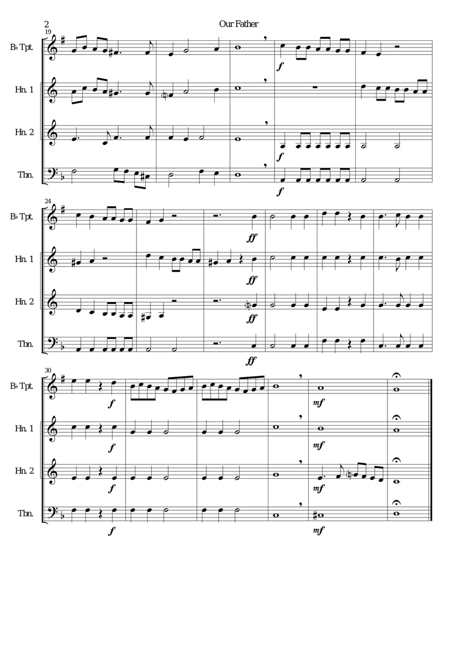 Our Father for brass quartet (tpt, 2 hrn and tbn) Brass Quartet scores gallery preview page 2