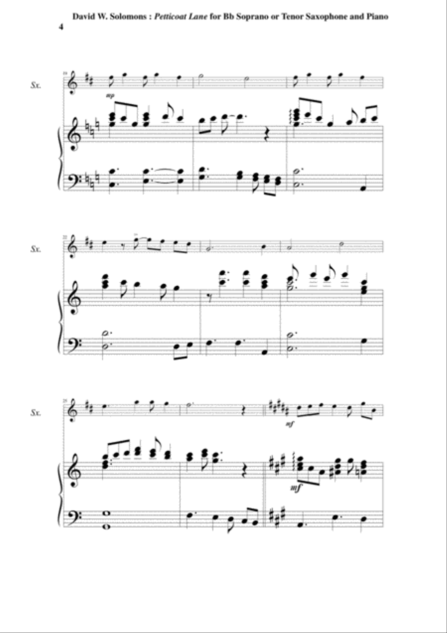 David Warin Solomons: Petticoat Lane for Bb soprano or tenor saxophone and piano Woodwind Duet scores gallery preview page 4