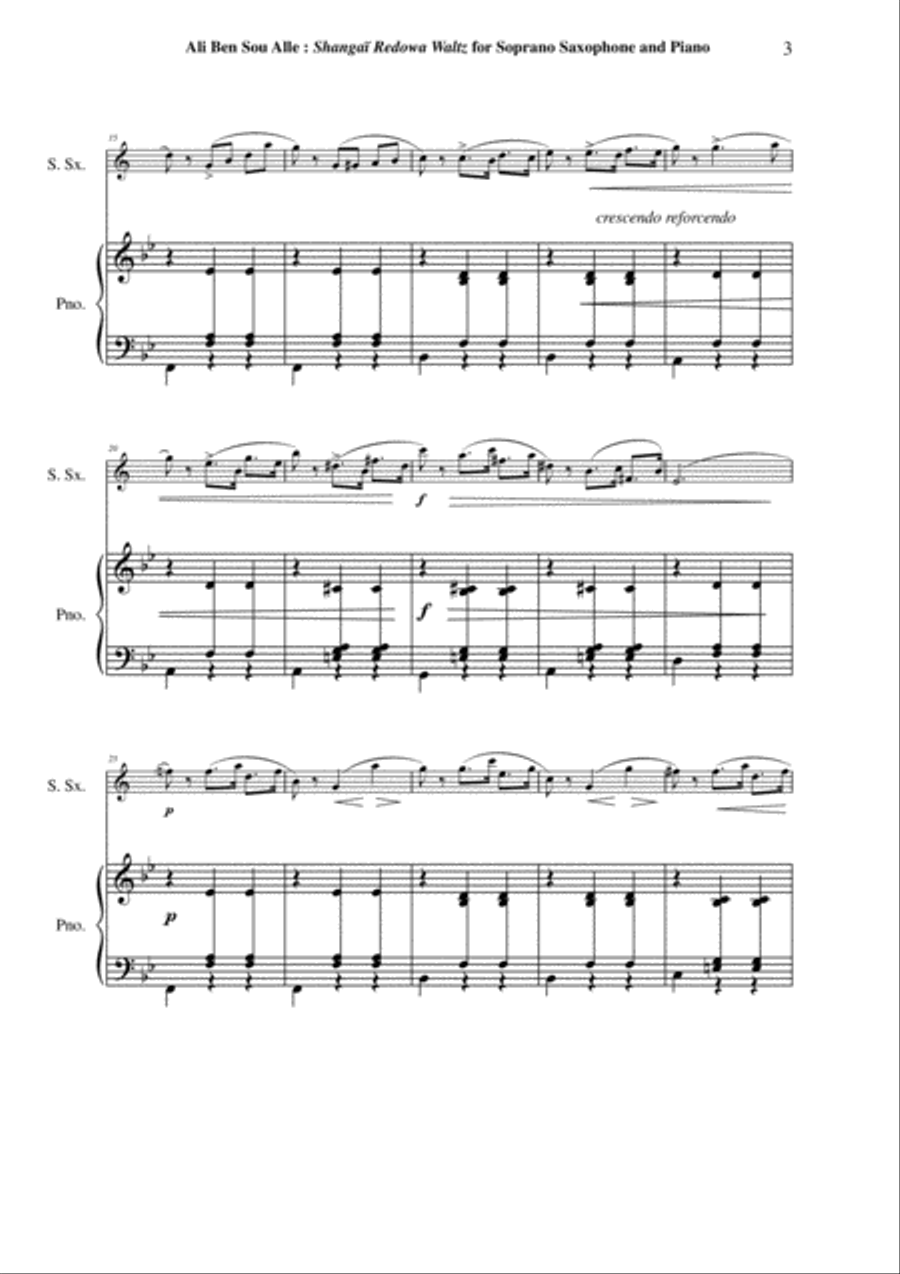 Ali Ben Sou Alle: Shanghai Redowa Waltz for soprano saxophone and piano Soprano Saxophone scores gallery preview page 3