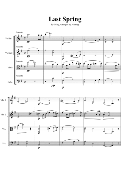 Last Spring by Grieg (arranged for String Quartet) image number null
