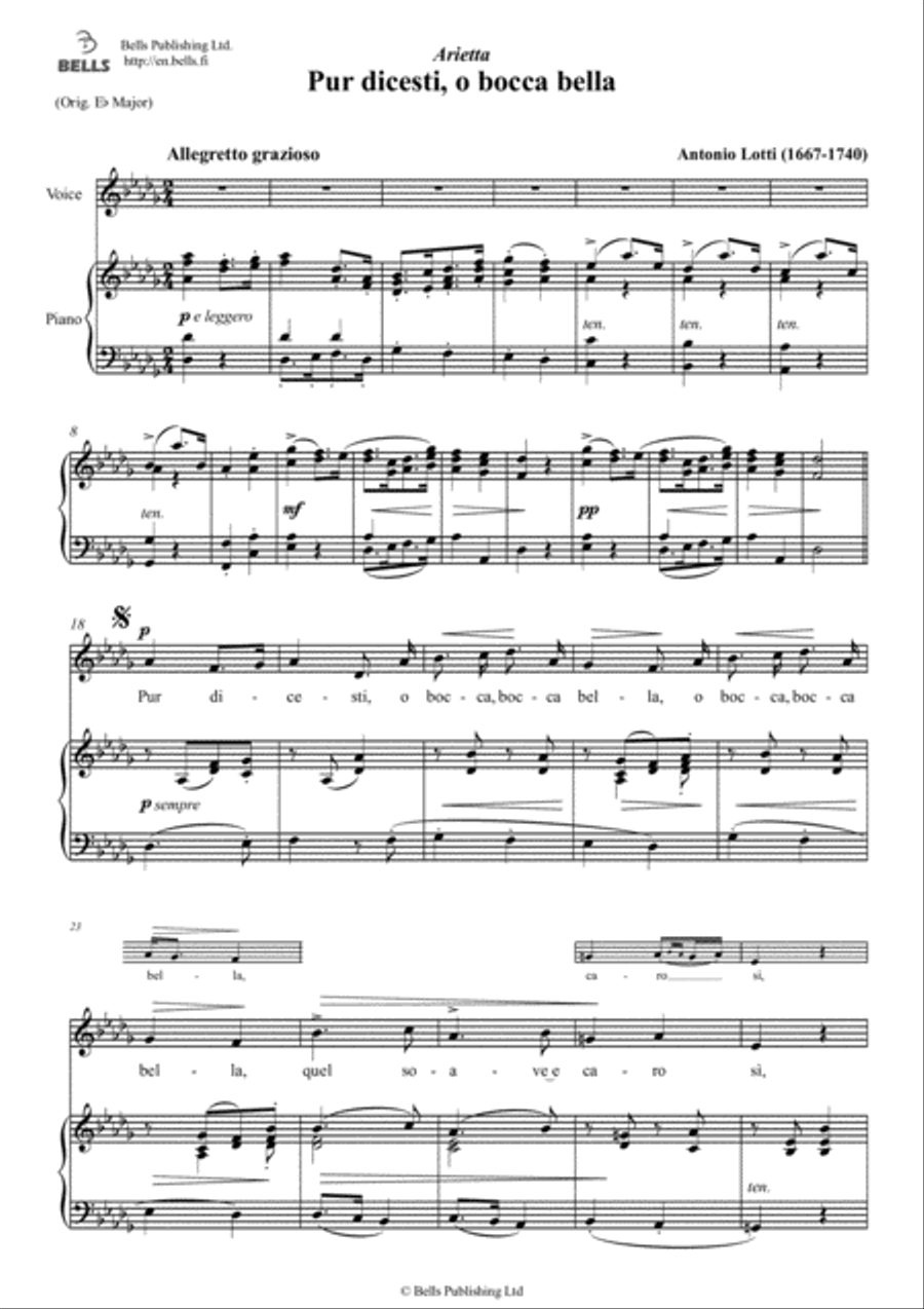 Pur dicesti, o bocca bella (D-flat Major) Voice Solo scores gallery preview page 1