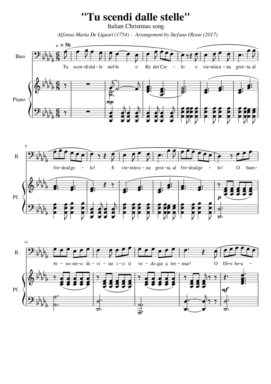 Tu scendi dalle stelle (Italian Christmas song) Bass Voice scores gallery preview page 1