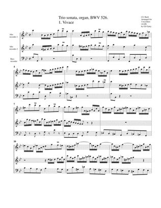 Book cover for Trio sonata for organ, no.2, BWV 526 (arrangement for 3 recorders)