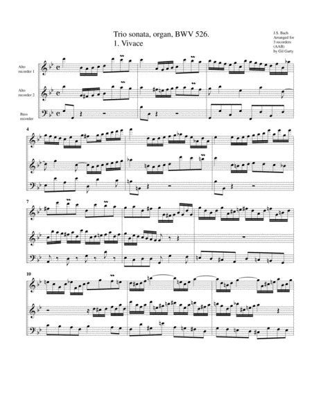 Trio sonata for organ, no.2, BWV 526 (arrangement for 3 recorders)