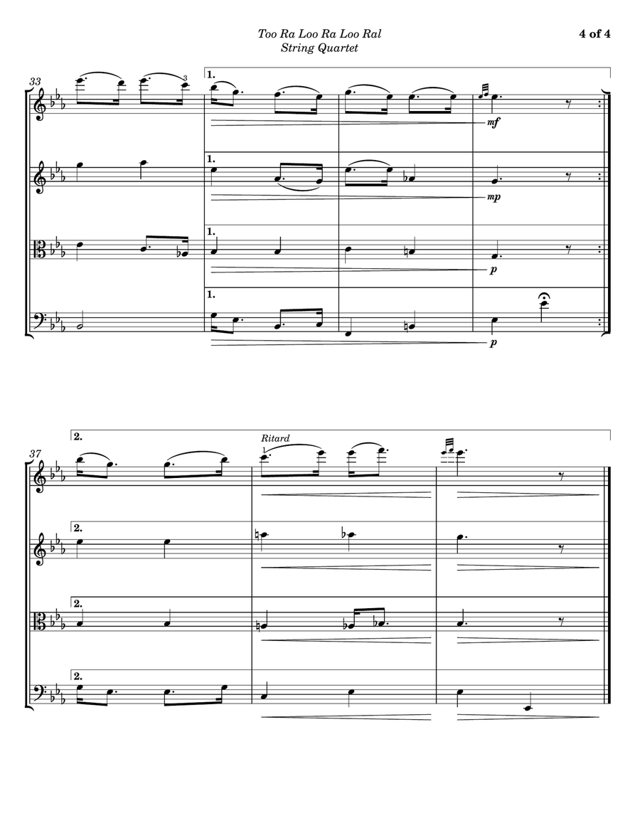 Too Ra Loo Ra Loo Ral (That's an Irish Lullaby) - String Quartet String Quartet scores gallery preview page 4