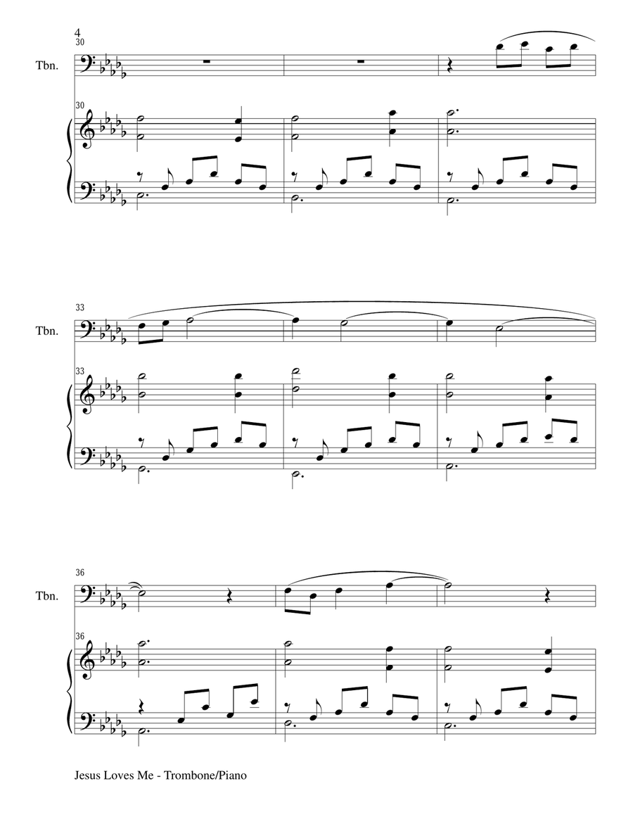 JESUS LOVES ME (Duet – Trombone and Piano/Score and Parts) Trombone Duet scores gallery preview page 4