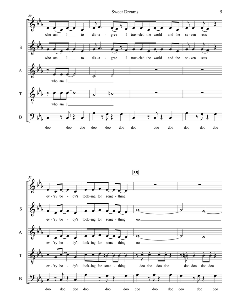 Sweet Dreams (Are Made Of This) 4-Part scores gallery preview page 5