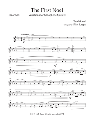 The First Noel - Variations for Sax Quintet (SAATB) Tenor Sax part