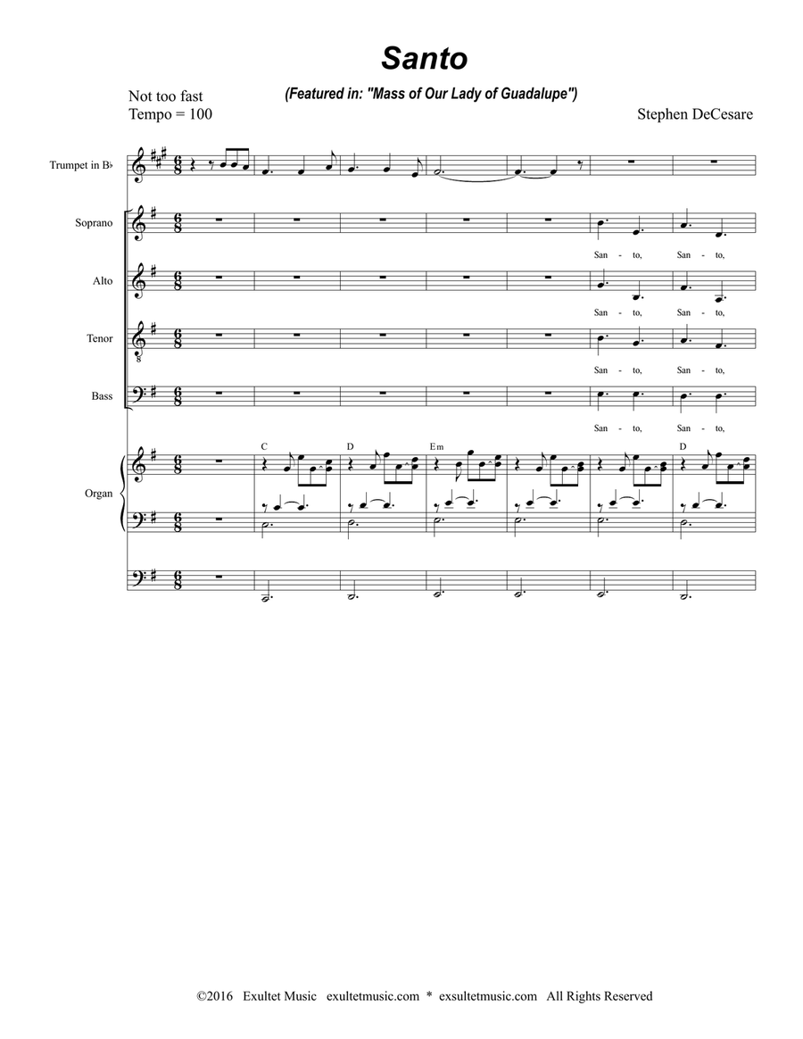 Santo (for SATB and Organ) 4-Part scores gallery preview page 2