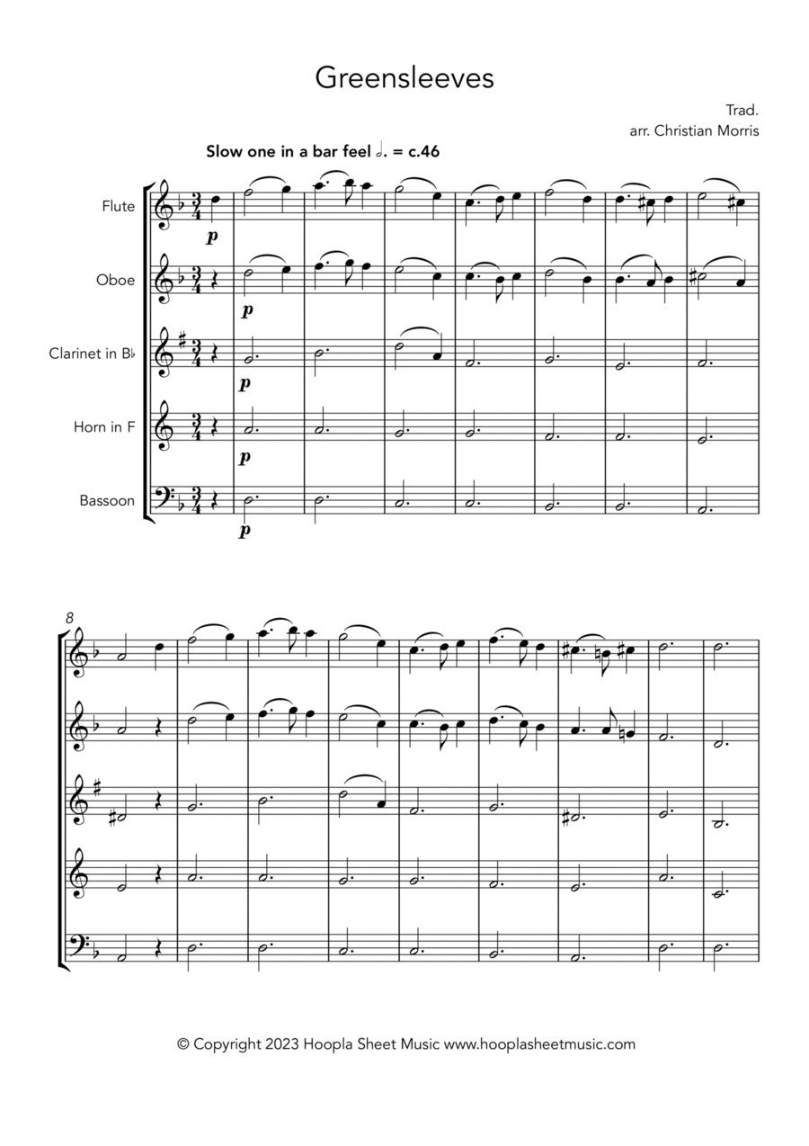 Greensleeves (Fantasy) Greensleeves (Fantasy) Woodwind Quintet scores gallery preview page 1