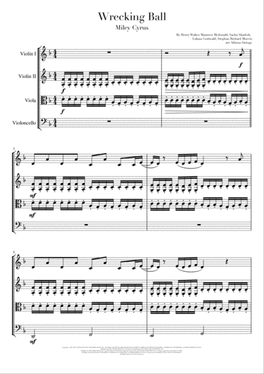 Wrecking Ball Wrecking Ball String Quartet scores gallery preview page 1