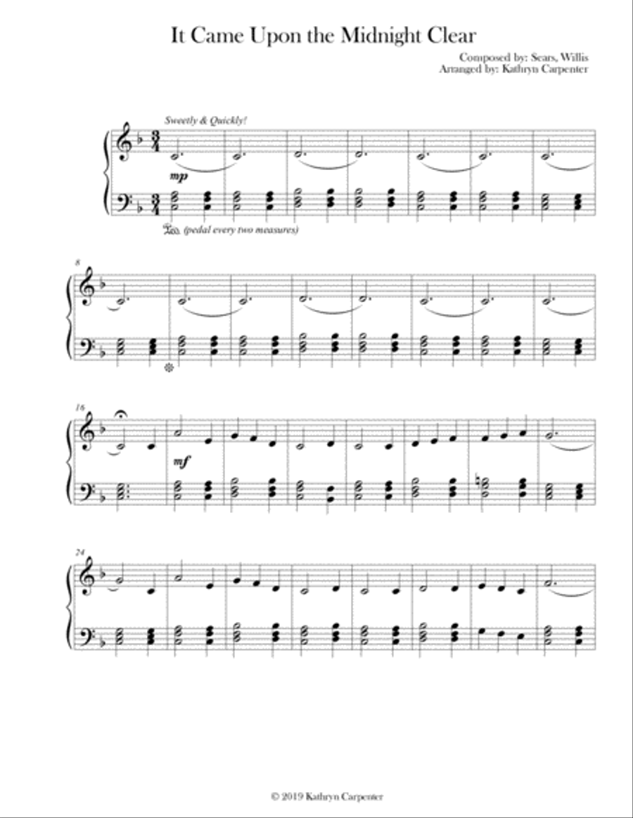 It Came Upon the Midnight Clear Easy Piano scores gallery preview page 1