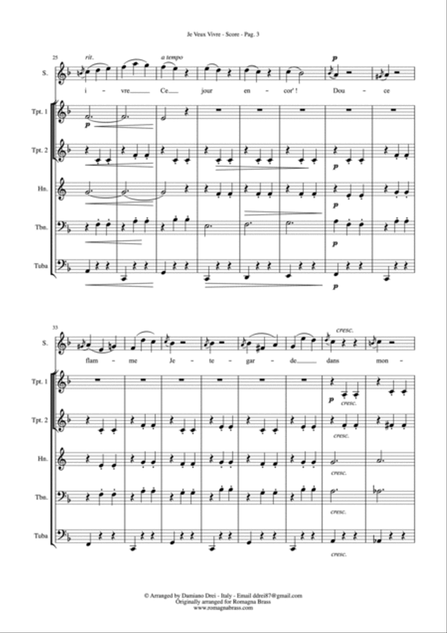 Je Veux Vivre (Romeo et Juliet) for Brass Quintet and Soloist Brass Quintet scores gallery preview page 4