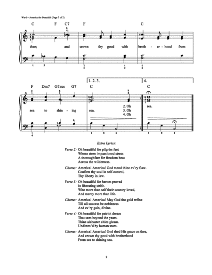 America the Beautiful Easy Piano scores gallery preview page 2