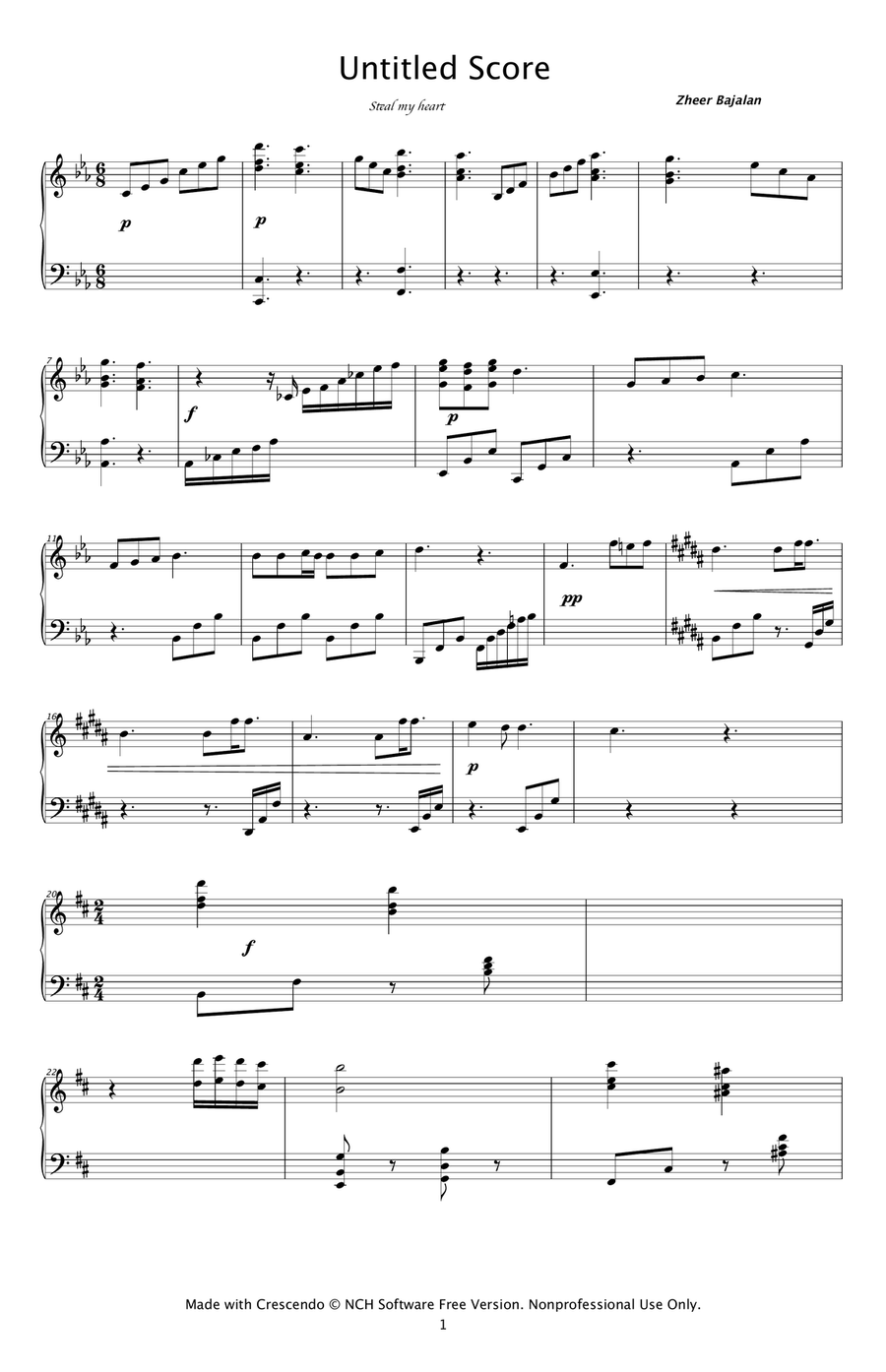 Poem without Words Piano Solo scores gallery preview page 1