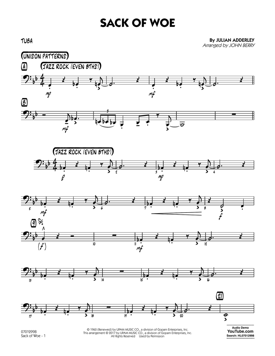 Sack of Woe - Tuba Sack of Woe - Tuba Jazz Ensemble scores gallery preview page 1