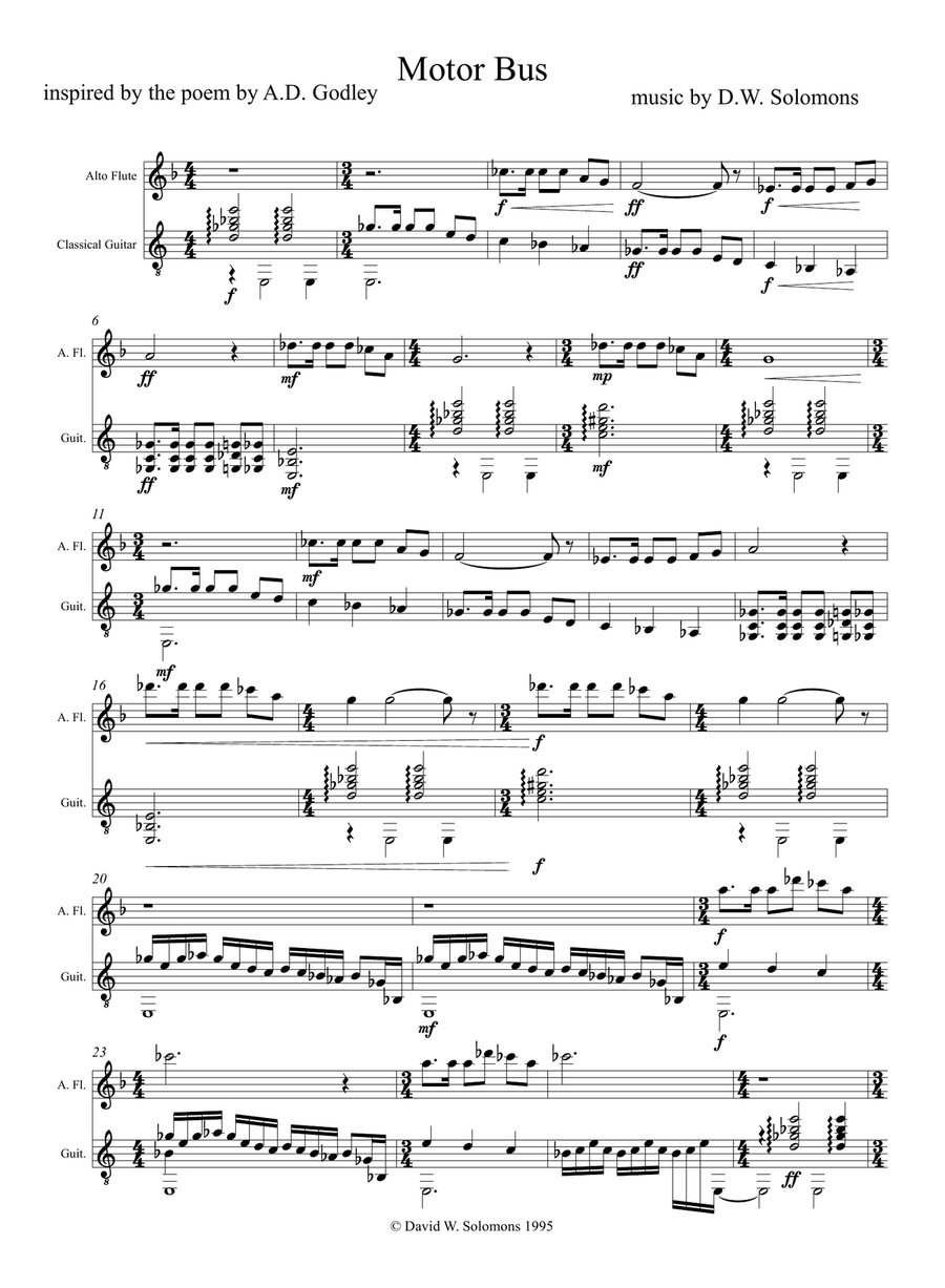 Motor Bus for alto-flute and guitar inspired by the poem by A D Godley Flute scores gallery preview page 3