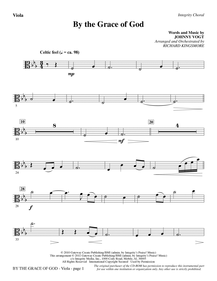 By The Grace Of God - Viola Choir scores gallery preview page 1