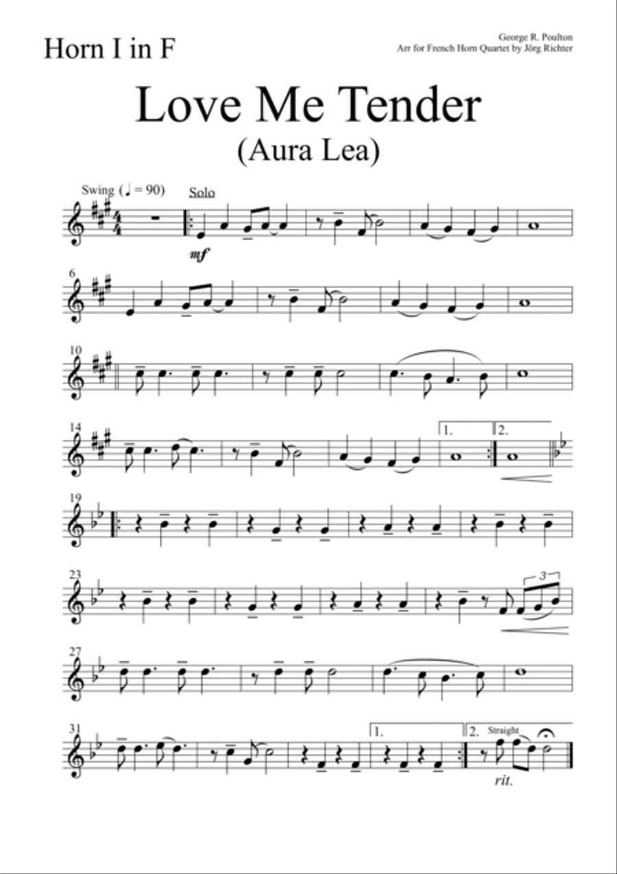 Love Me Tender (Aura Lea) for French Horn Quartet Brass Quartet scores gallery preview page 4
