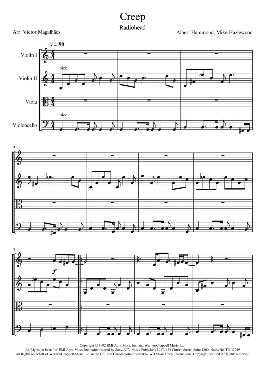 Creep String Quartet scores gallery preview page 1