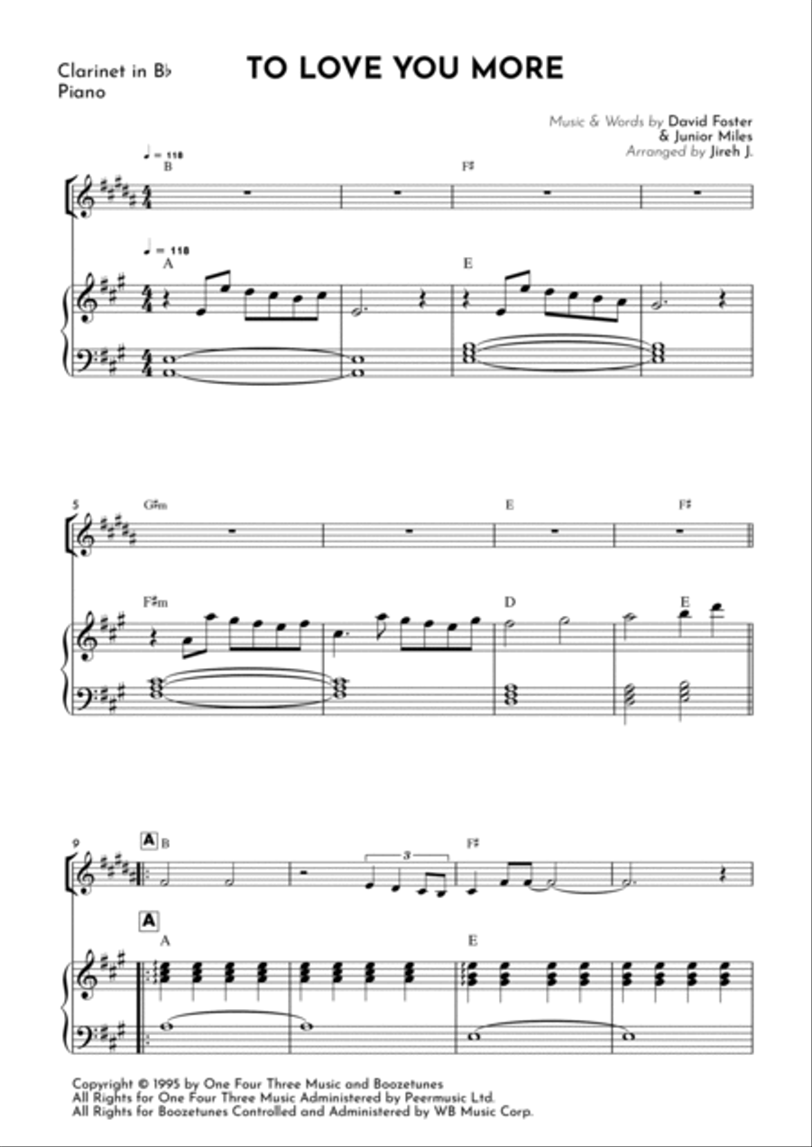 To Love You More B-Flat Clarinet scores gallery preview page 2