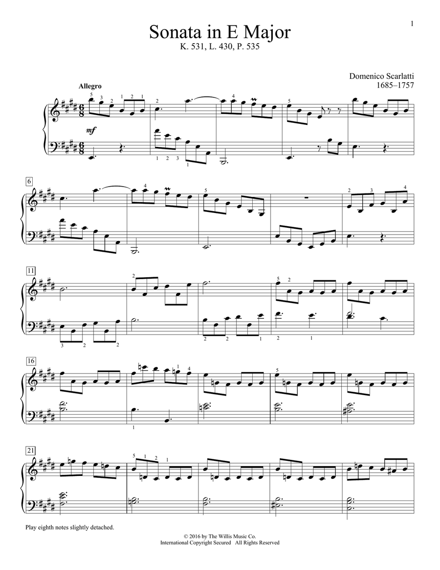 Sonata In E Major, K. 531, L. 430, P. 535 Piano Method scores gallery preview page 1
