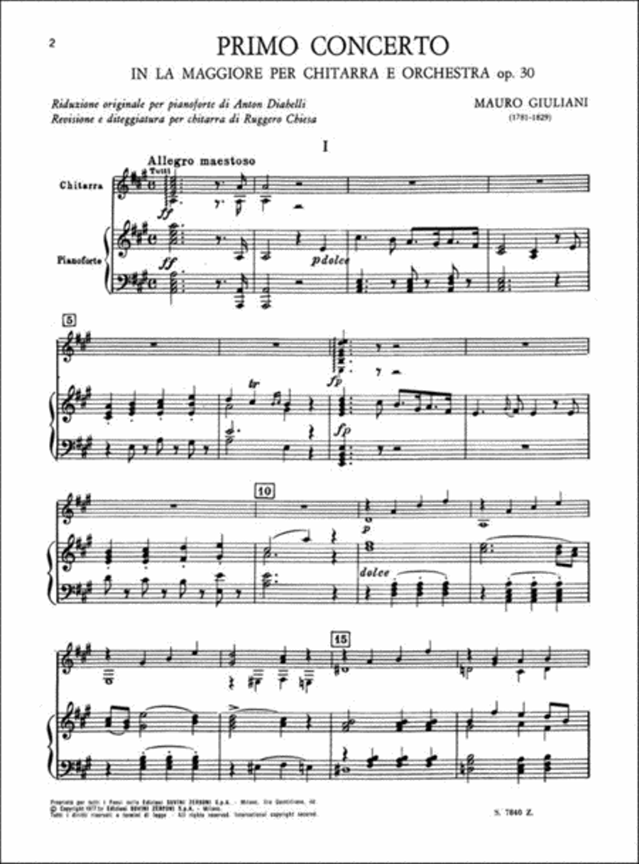 Primo Concerto in La Maggiore Op. 30 Classical Guitar scores gallery preview page 2
