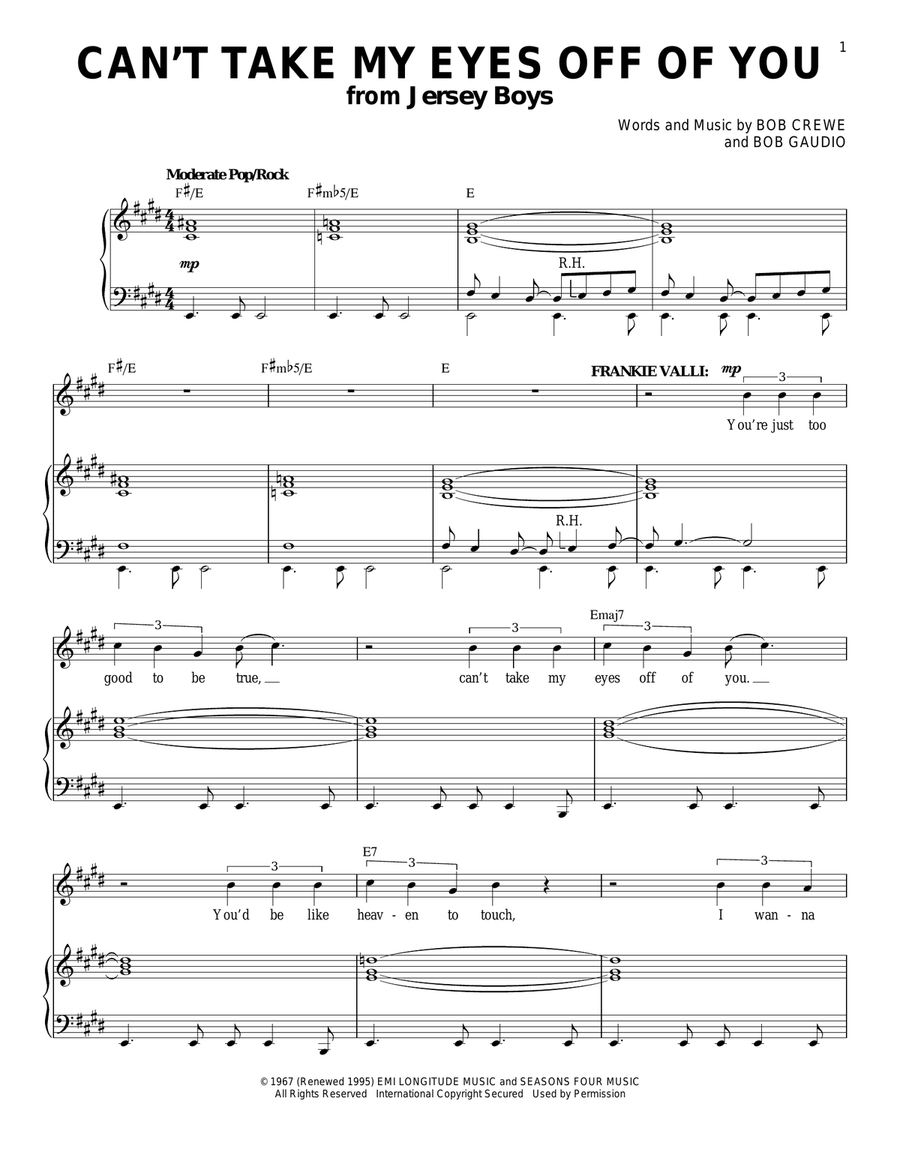Can't Take My Eyes Off Of You (from Jersey Boys) Piano, Vocal scores gallery preview page 1