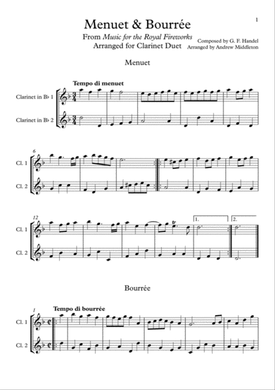 Menuet & Bouree arranged for Clarinet Duet Clarinet Duet scores gallery preview page 3