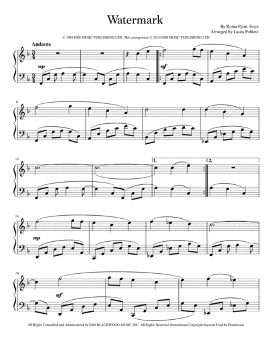 Watermark Watermark Piano Solo scores gallery preview page 2