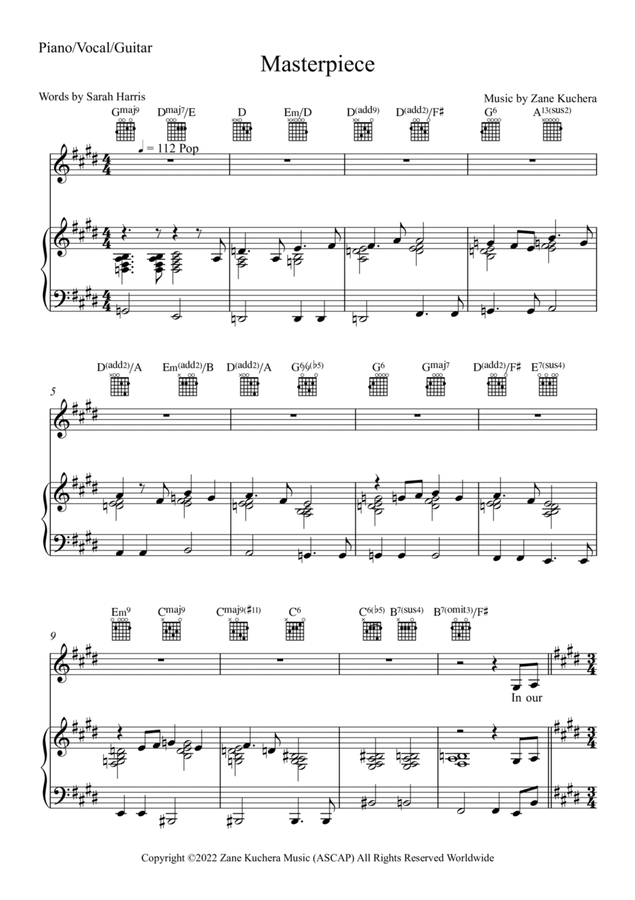 Masterpiece Piano, Vocal, Guitar scores gallery preview page 1