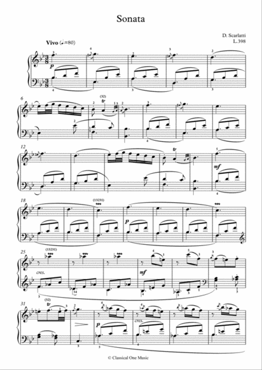 Scarlatti-Sonata in B-Major L.398 K.273(piano) Piano Solo scores gallery preview page 2