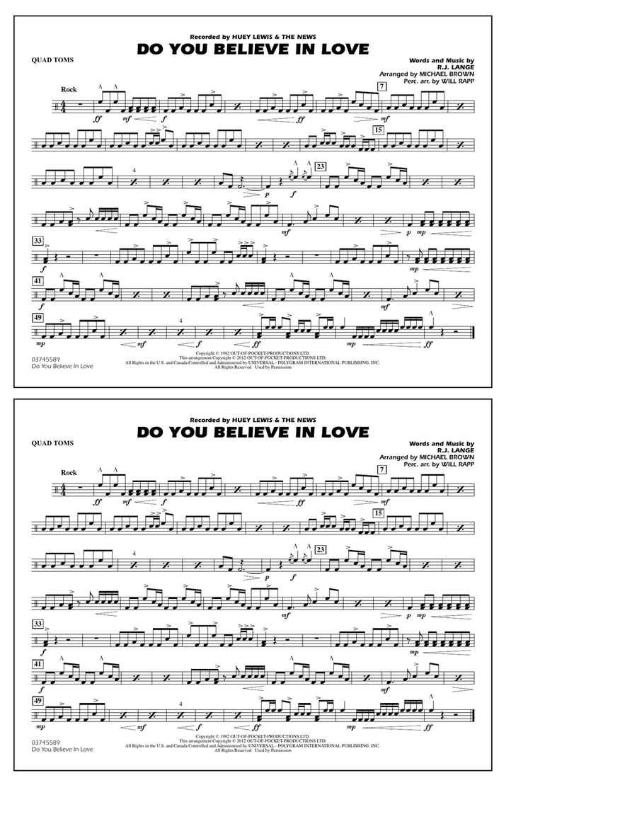 Do You Believe In Love - Quad Toms Marching Band scores gallery preview page 1