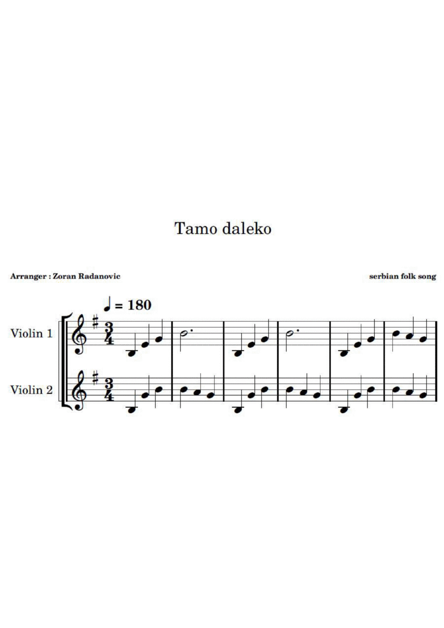 Tamo daleko - for violin duet String Duet scores gallery preview page 1