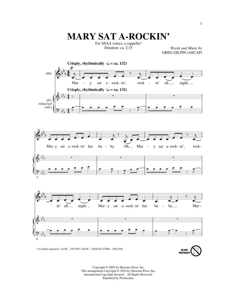 Mary Sat A-Rockin' SSA scores gallery preview page 1