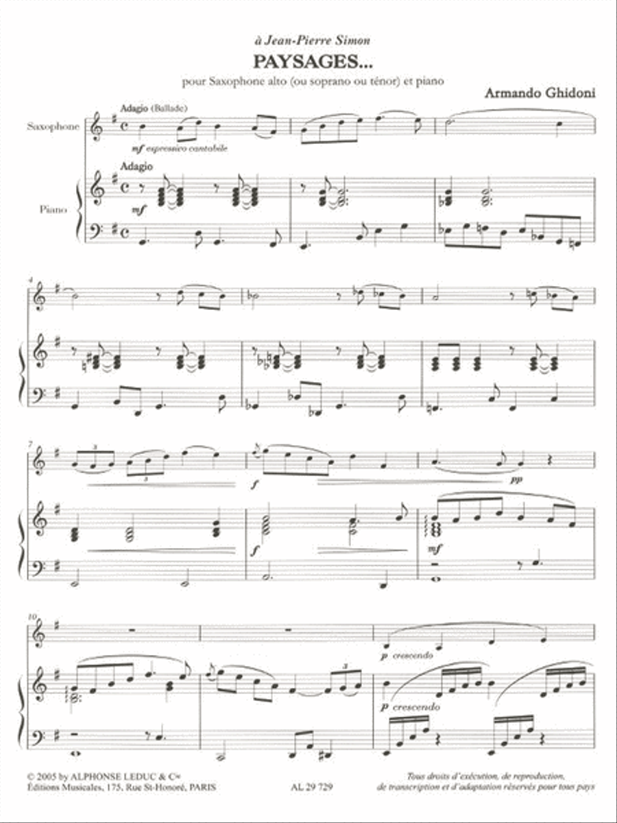 Paysages Alto (sop Or Ten) Sax/pno Piano scores gallery preview page 2