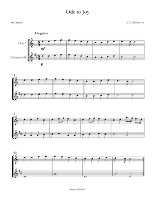 ode to joy for flute and clarinet sheet music for beginners in c