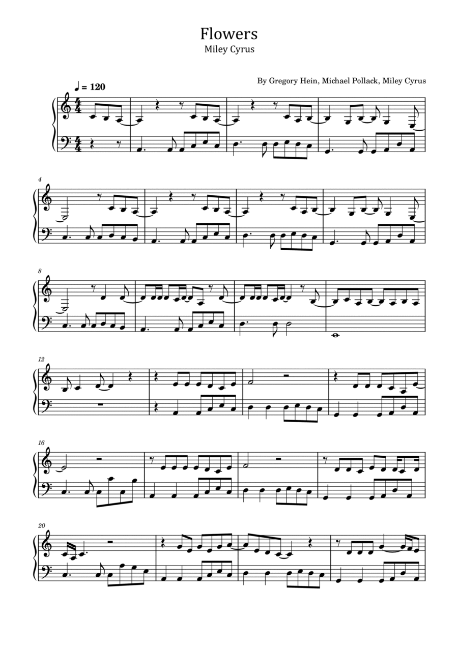 Flowers Easy Piano scores gallery preview page 1