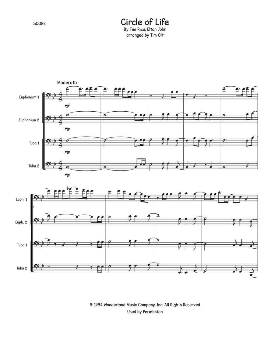 Circle Of Life Circle Of Life Brass Quartet scores gallery preview page 1